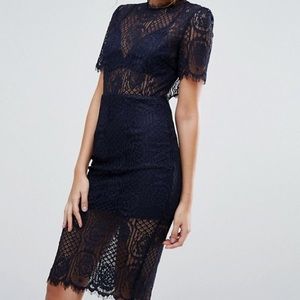 Love Triangle Eyelash Lace Midi Dress Open Back